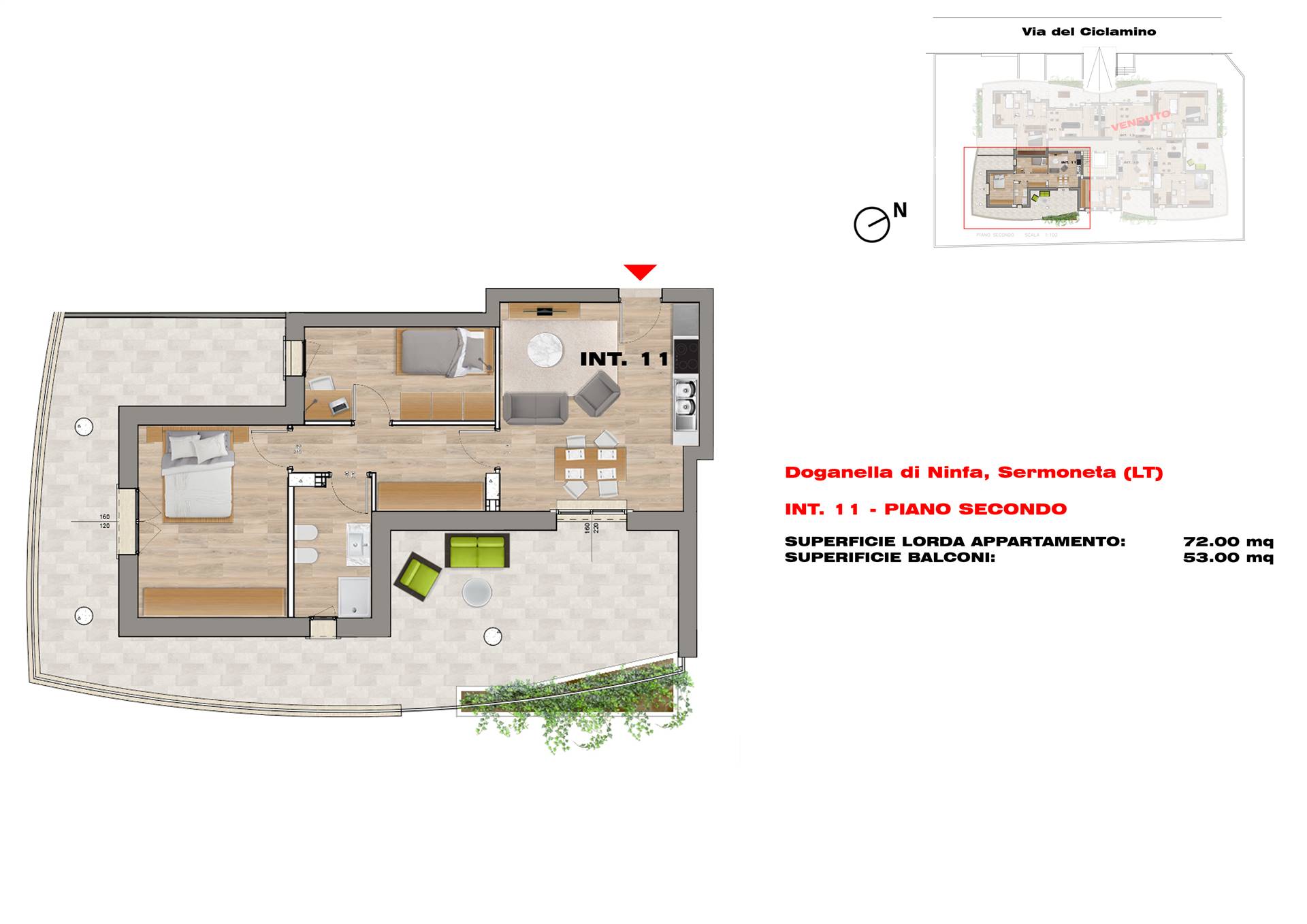 BIVIO DI DOGANELLA, SERMONETA, Apartment for sale of 72 Sq. mt., New construction, Heating Centralized, placed at 2° on 3, composed by: 4 Rooms, 