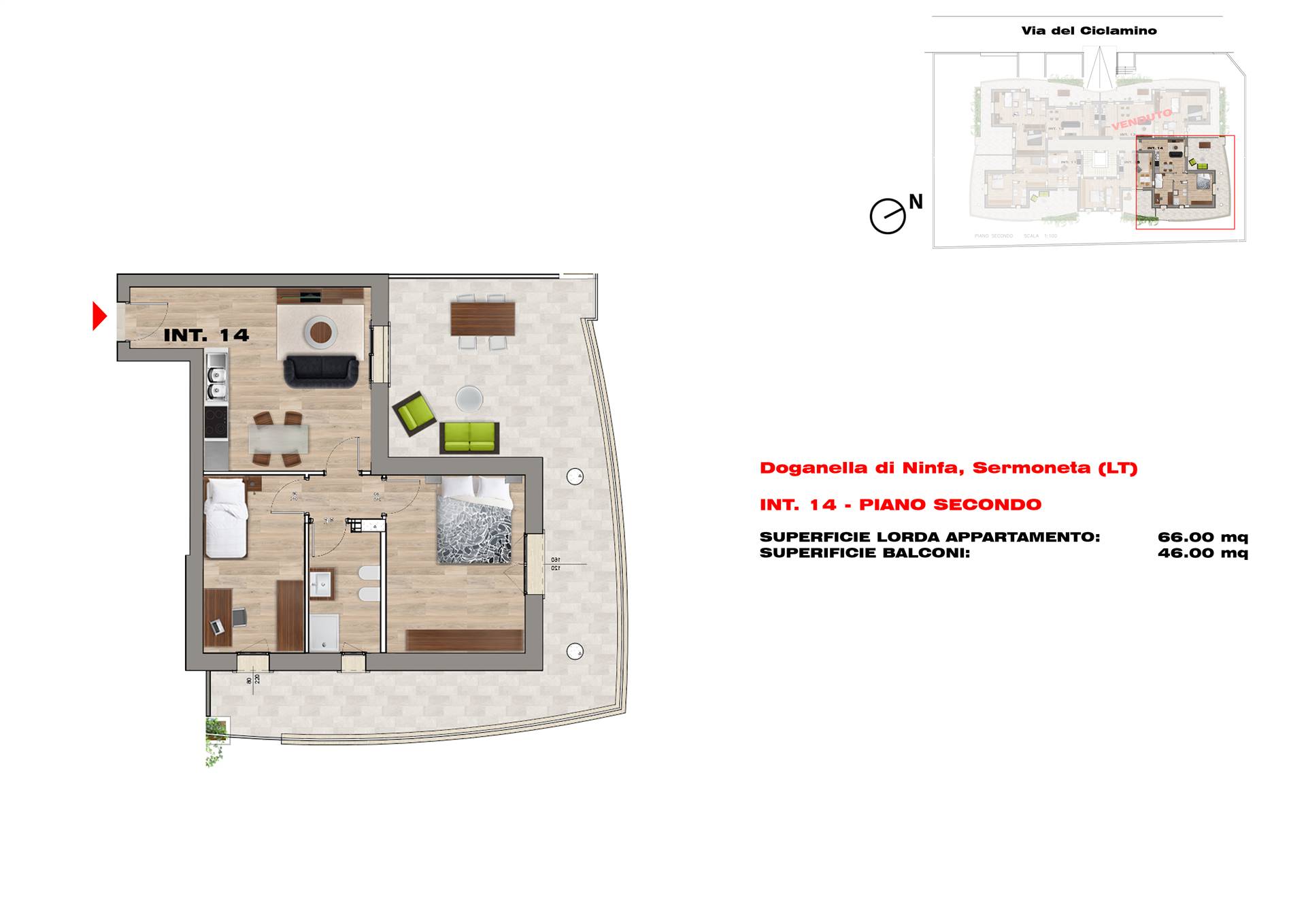 BIVIO DI DOGANELLA, SERMONETA, Appartamento in vendita di 66 Mq, Nuova costruzione, Riscaldamento Centralizzato, posto al piano 2° su 3, composto da: 