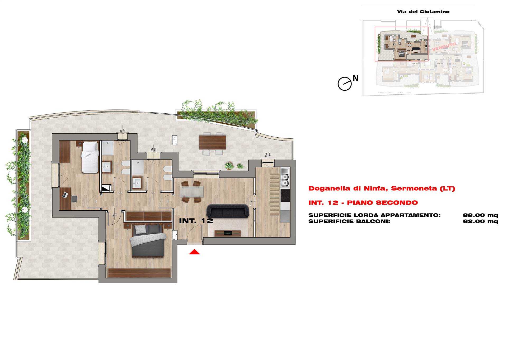 BIVIO DI DOGANELLA, SERMONETA, Appartamento in vendita di 88 Mq, Nuova costruzione, Riscaldamento Centralizzato, posto al piano 2° su 3, composto da: 
