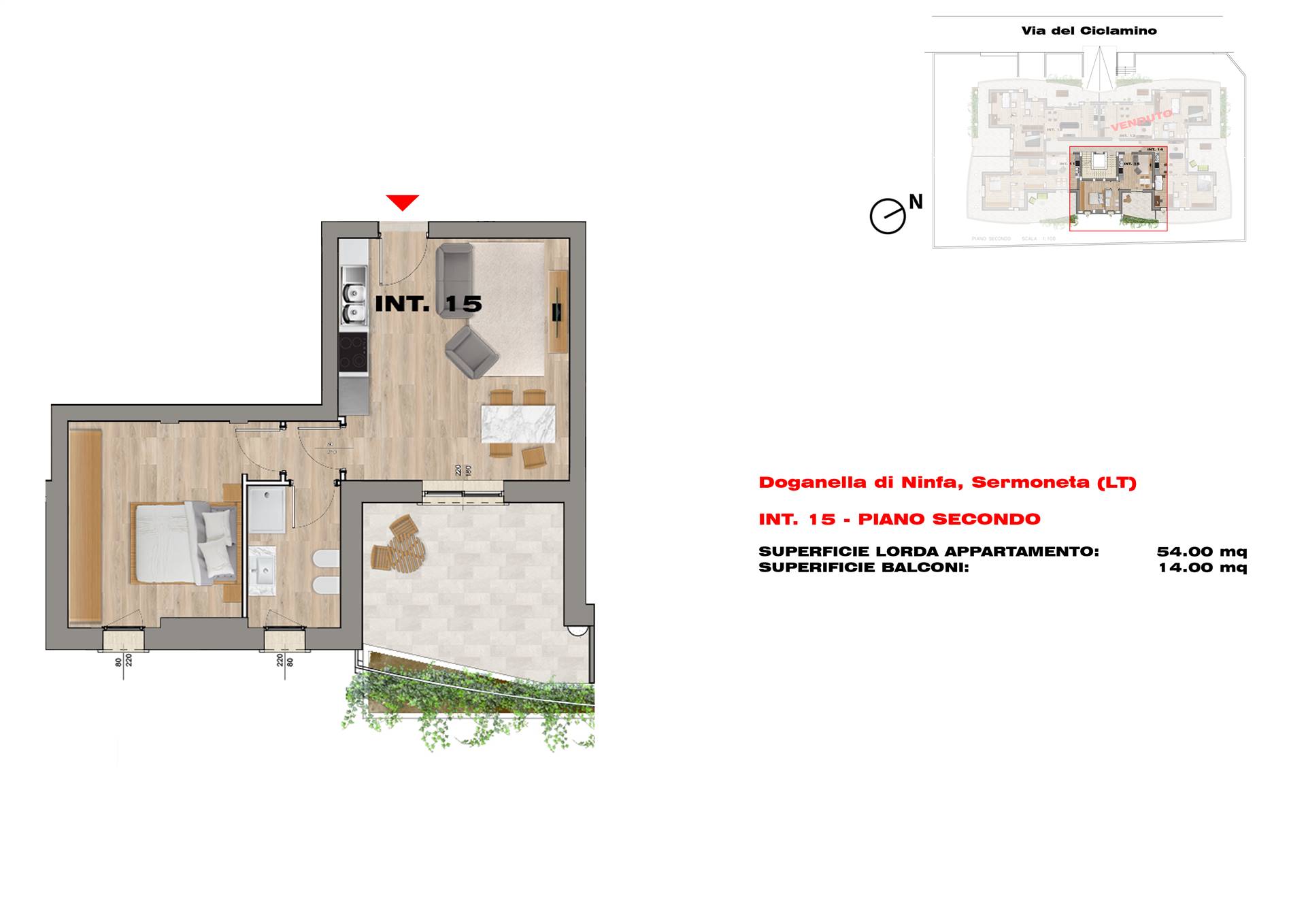 BIVIO DI DOGANELLA, SERMONETA, Apartment for sale of 54 Sq. mt., New construction, Heating Centralized, placed at 2° on 3, composed by: 2 Rooms, 