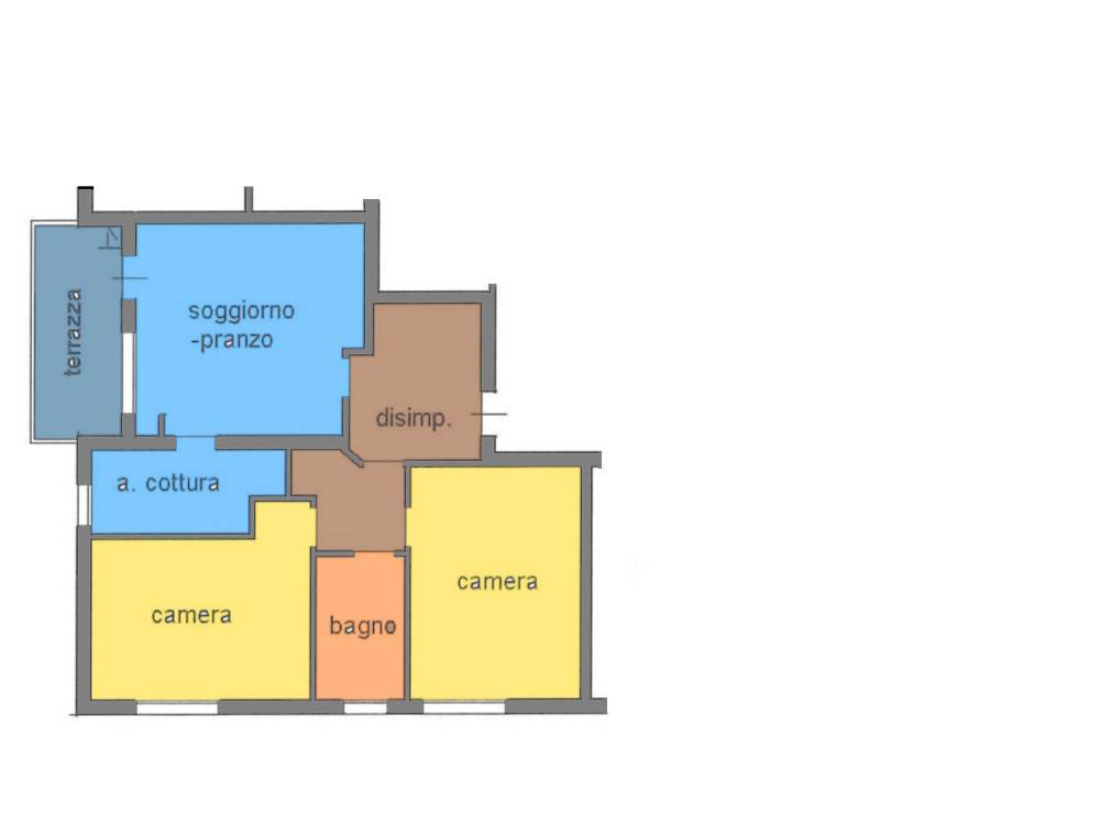 appartamento al piano rialzato comodo a tutti i servizi ottimo da reddito composto da : ingresso , soggiorno con angolo cottura, disimpegno, due 