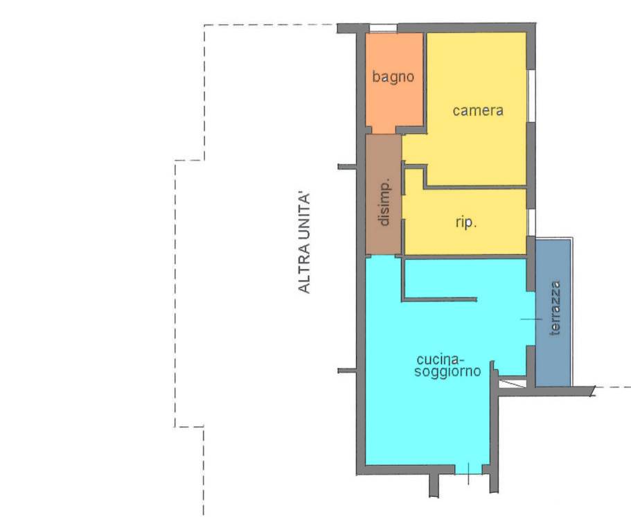 Appartamento al piano primo comodo a tutti i servizi parzialmente da ristrutturare e ottimo da reddito composto da : soggiorno con angolo cottura, 