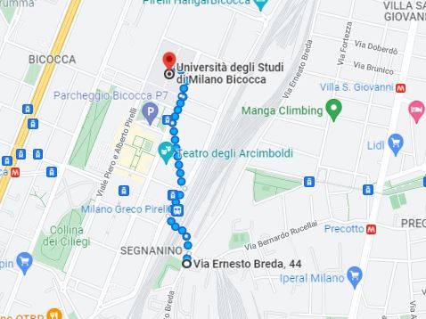 Mappa distanza Università Bicocca