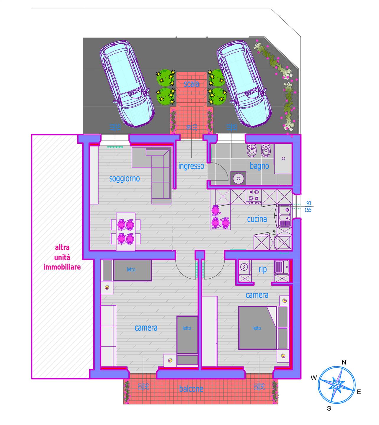disegno appartamento e posti auto