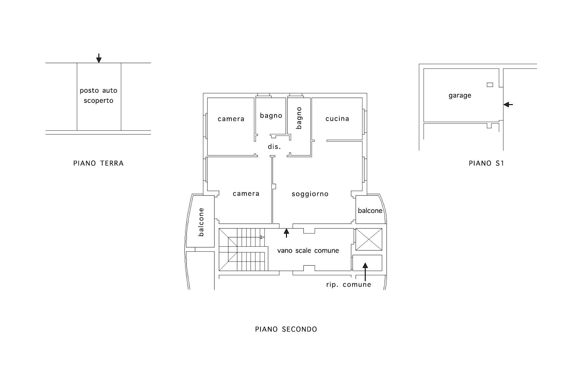 Planimetria appartamento, garage e posto auto